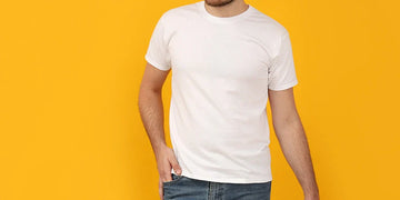 A Man wearing Sweat Proof Undershirts in yellow background