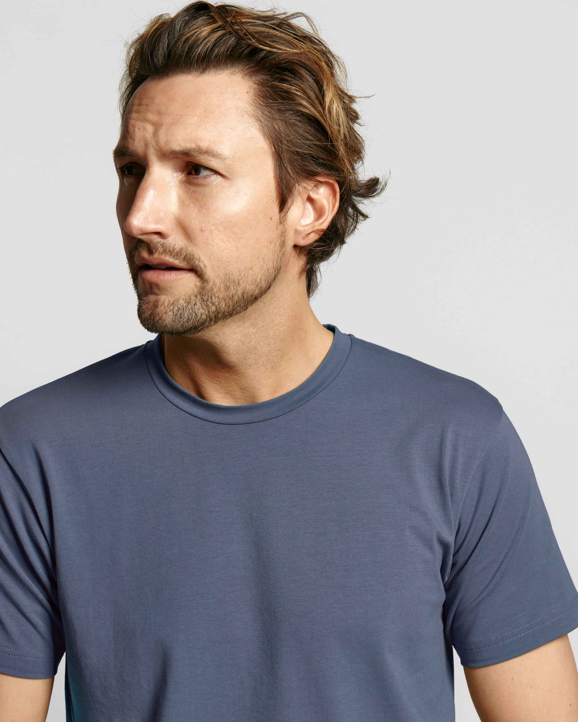 Model wearing Neat Sweat Proof Crew Neck PDP Grey