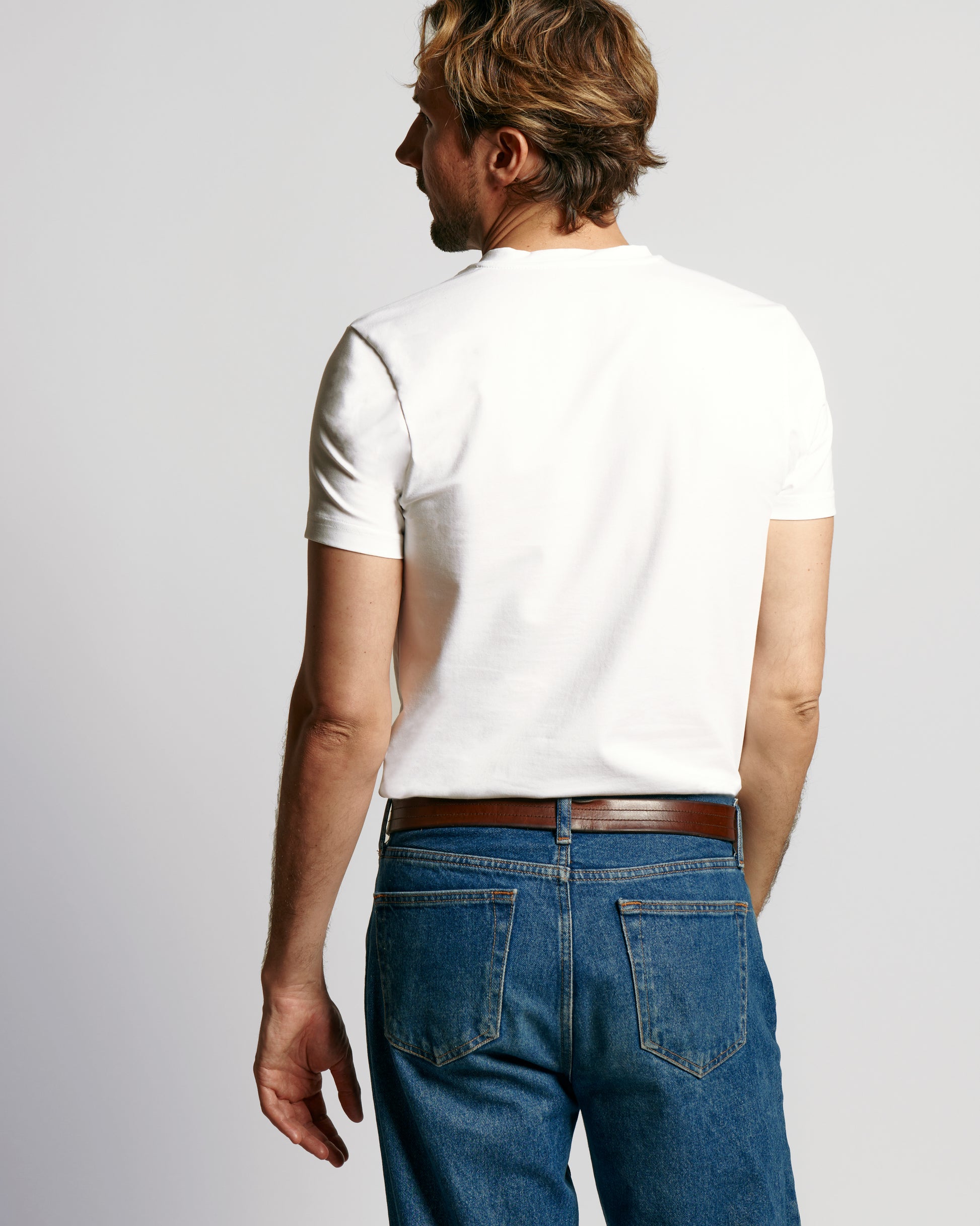 Model with Neat Sweat Proof V-Neck Undershirt Back