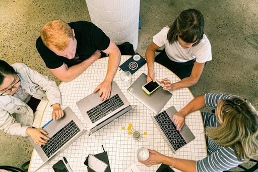 An image of a brainstorming session in an office