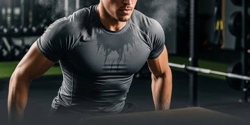 Man working out while wearing a fast-drying moisture-wicking undershirt.