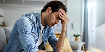 Young man having a headache and holding his head in pain.