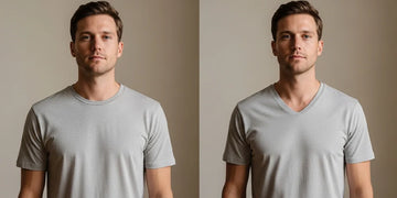 Crew neck and V-neck shirts compared for heat and sweat comfort.