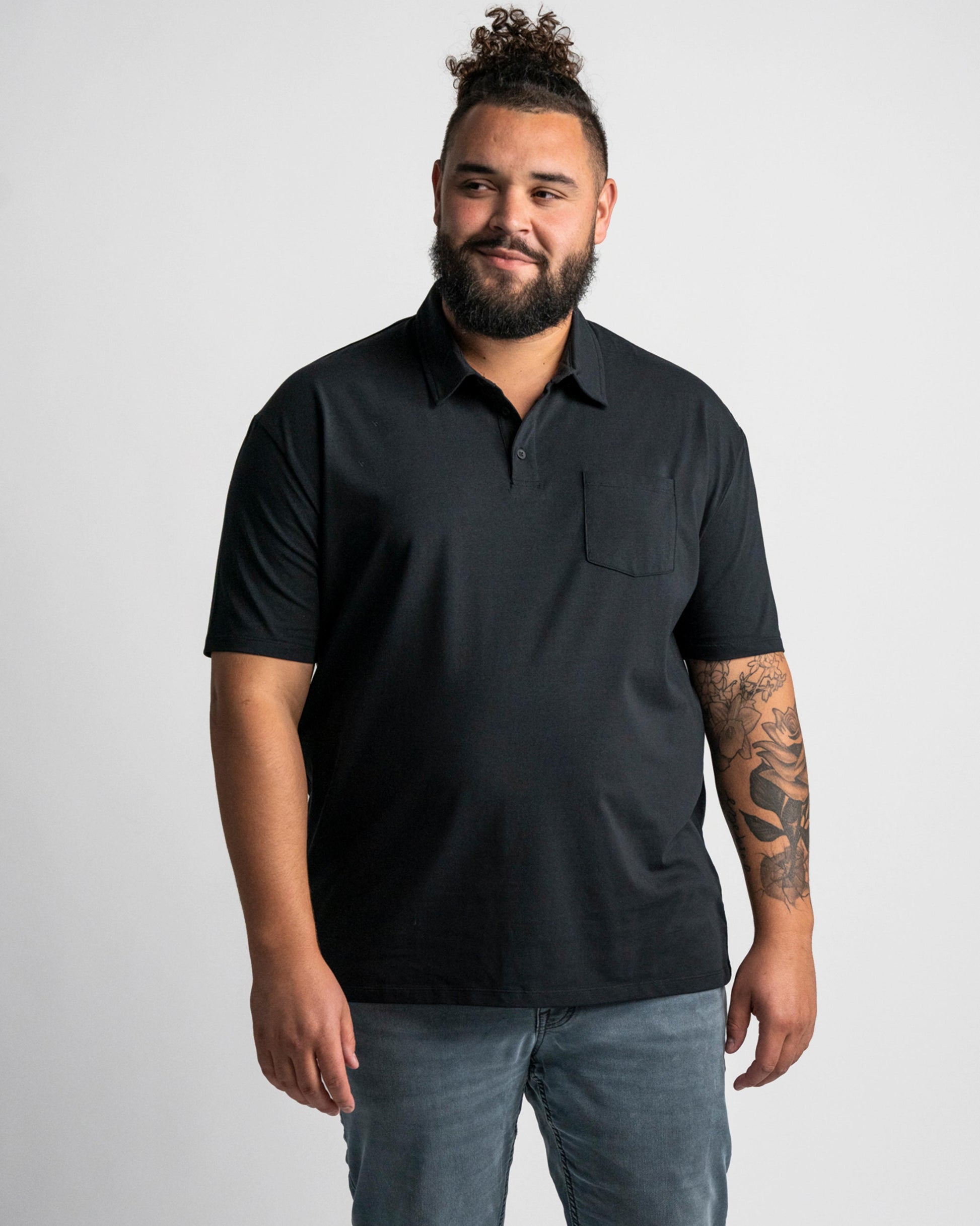 Model wearing Black Polo Lighter outfit