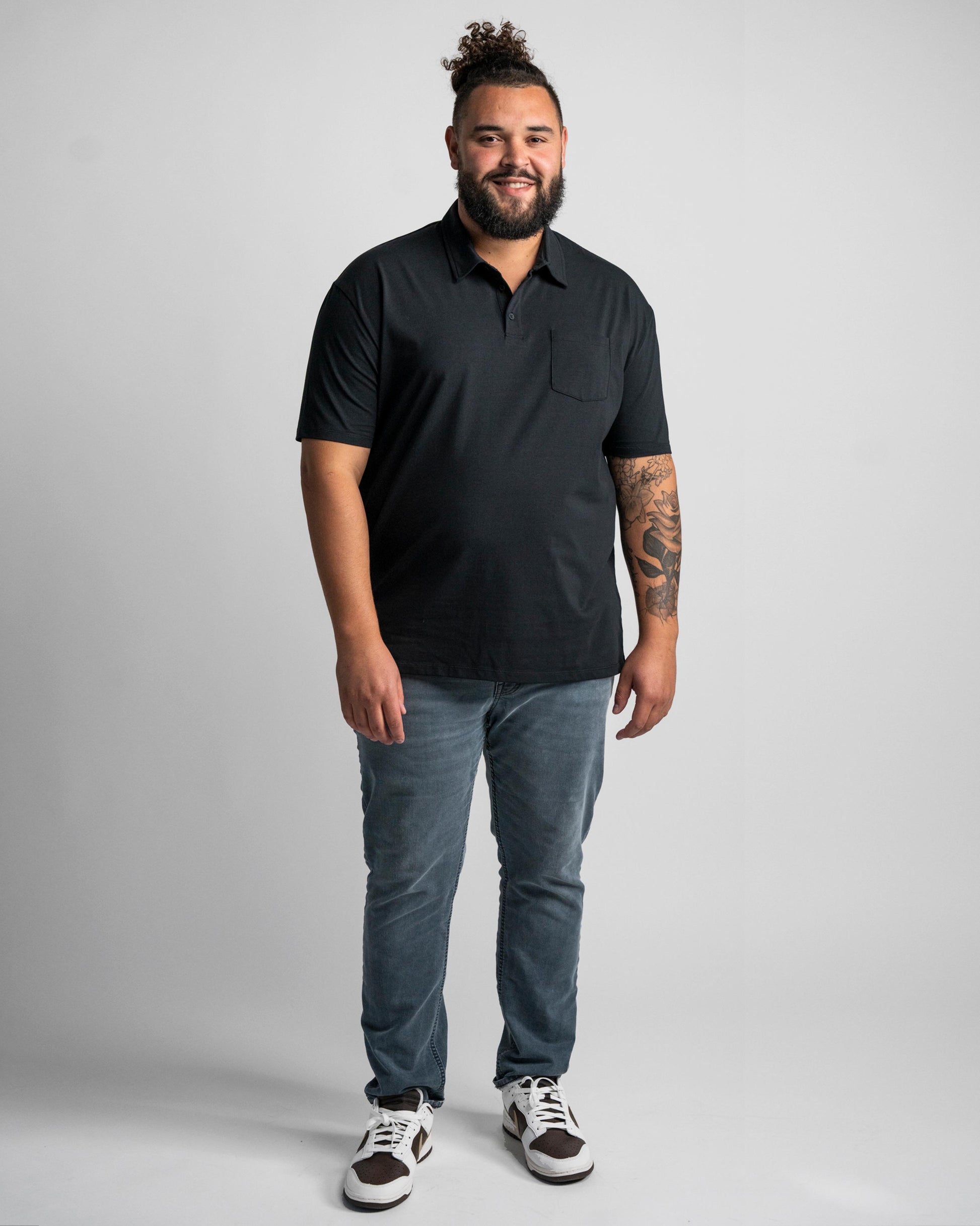 Model wearing Black Polo Lighter Full Outfit
