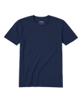 Front view of Deja Blue Neat men’s Sweat Defender crew T-shirt laid flat, showcasing crew neckline and short sleeves with a light gray background