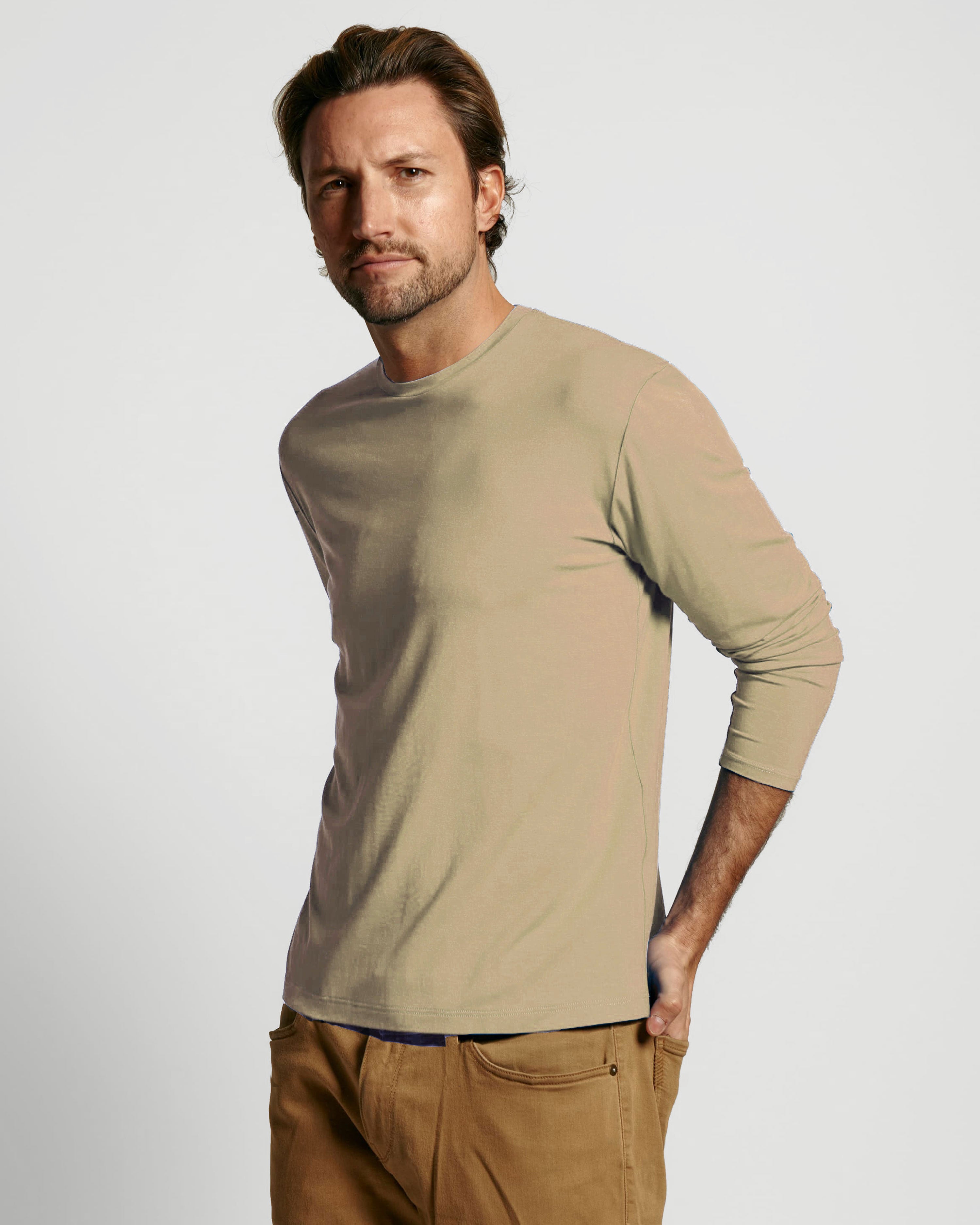 Smokey Taupe Neat Men's Sweat-Proof Long Sleeve Crew
