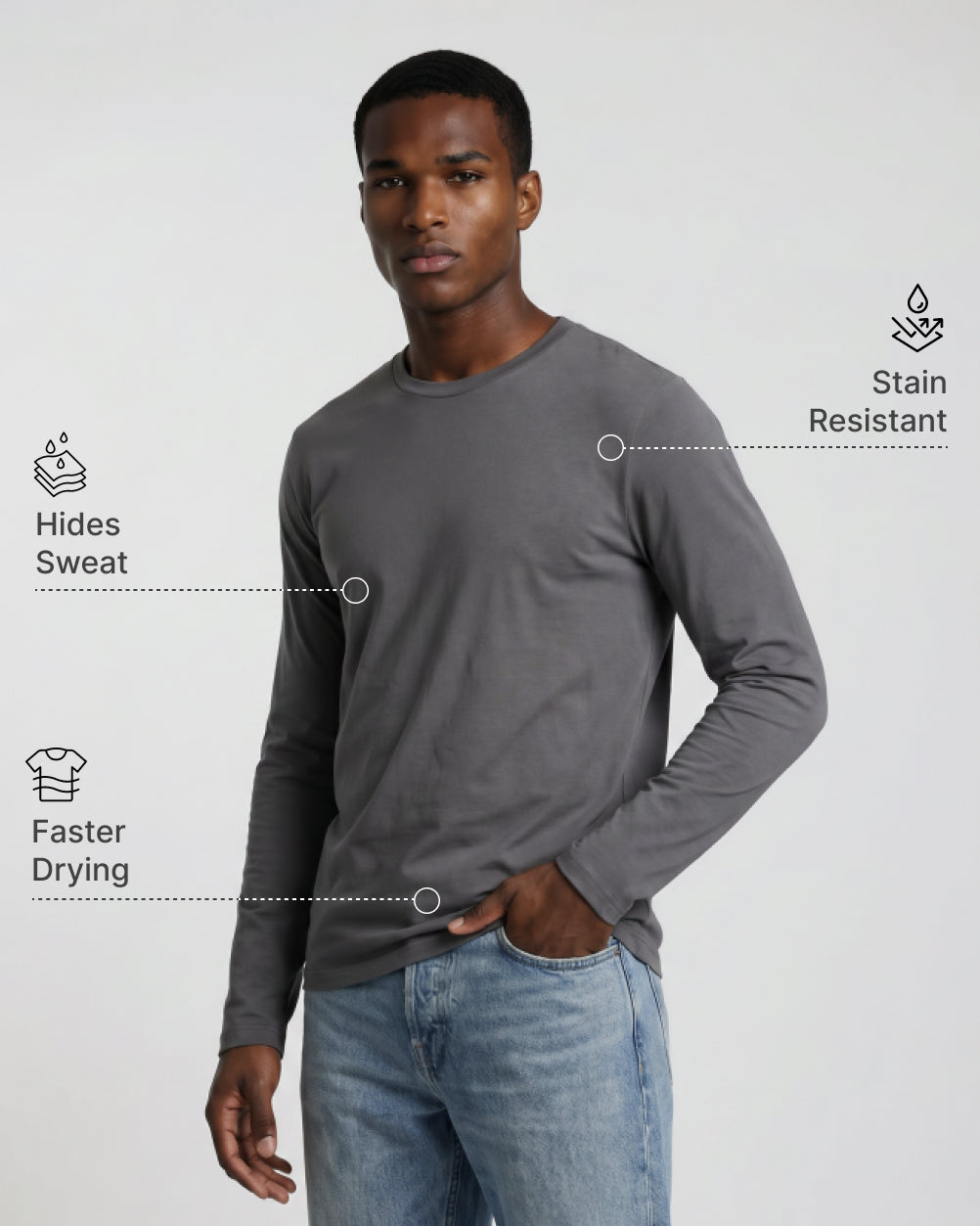 Stone Grey Neat Men's Sweat-Proof Long Sleeve Crew