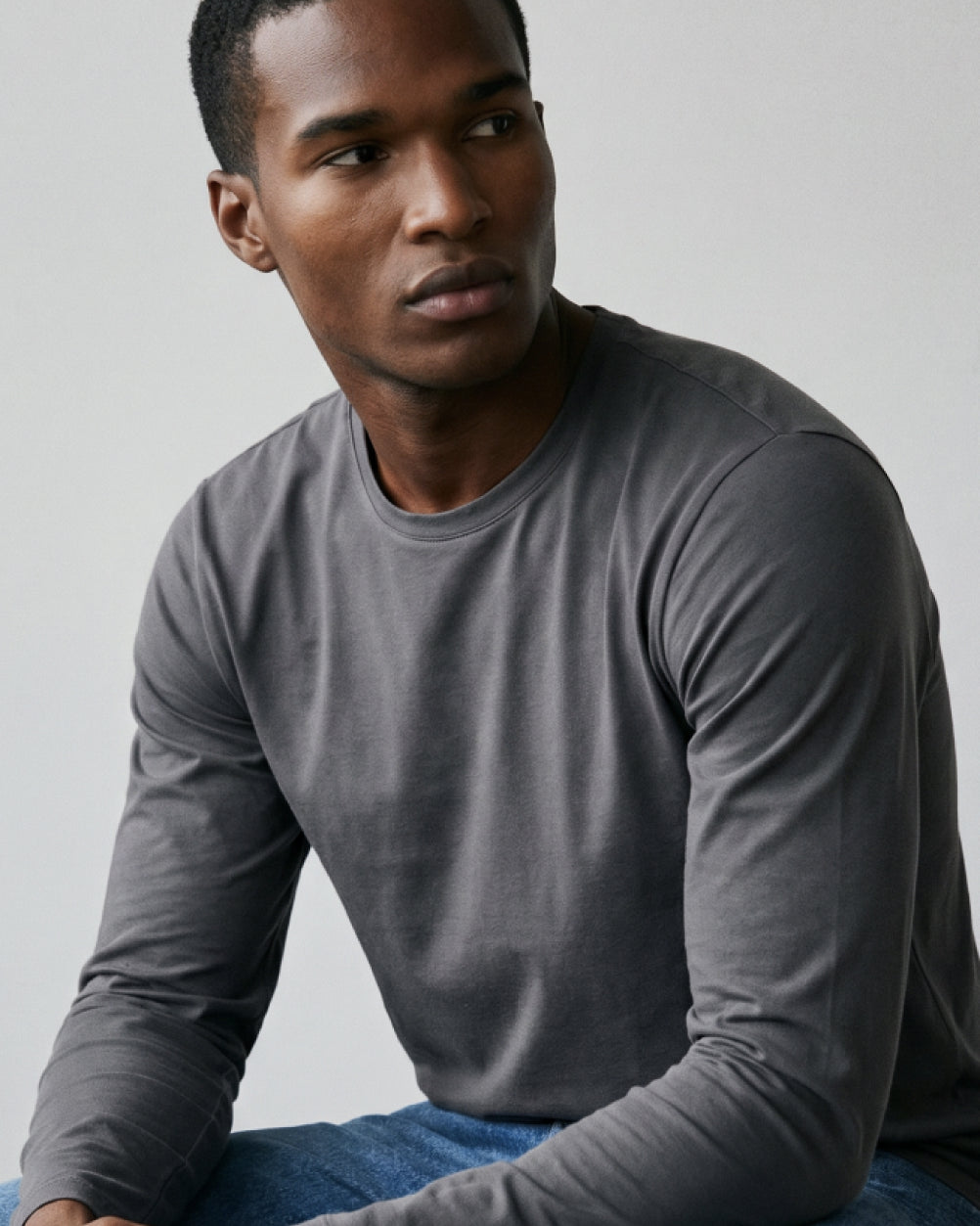 Stone Grey Neat Men's Sweat-Proof Long Sleeve Crew