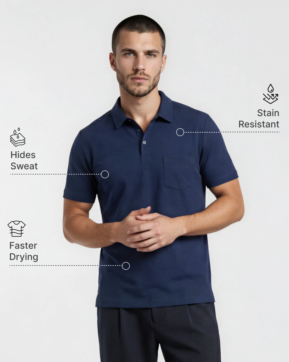 Midnight Blue Neat Sweat-Proof Men's No-Show Polo T-Shirt