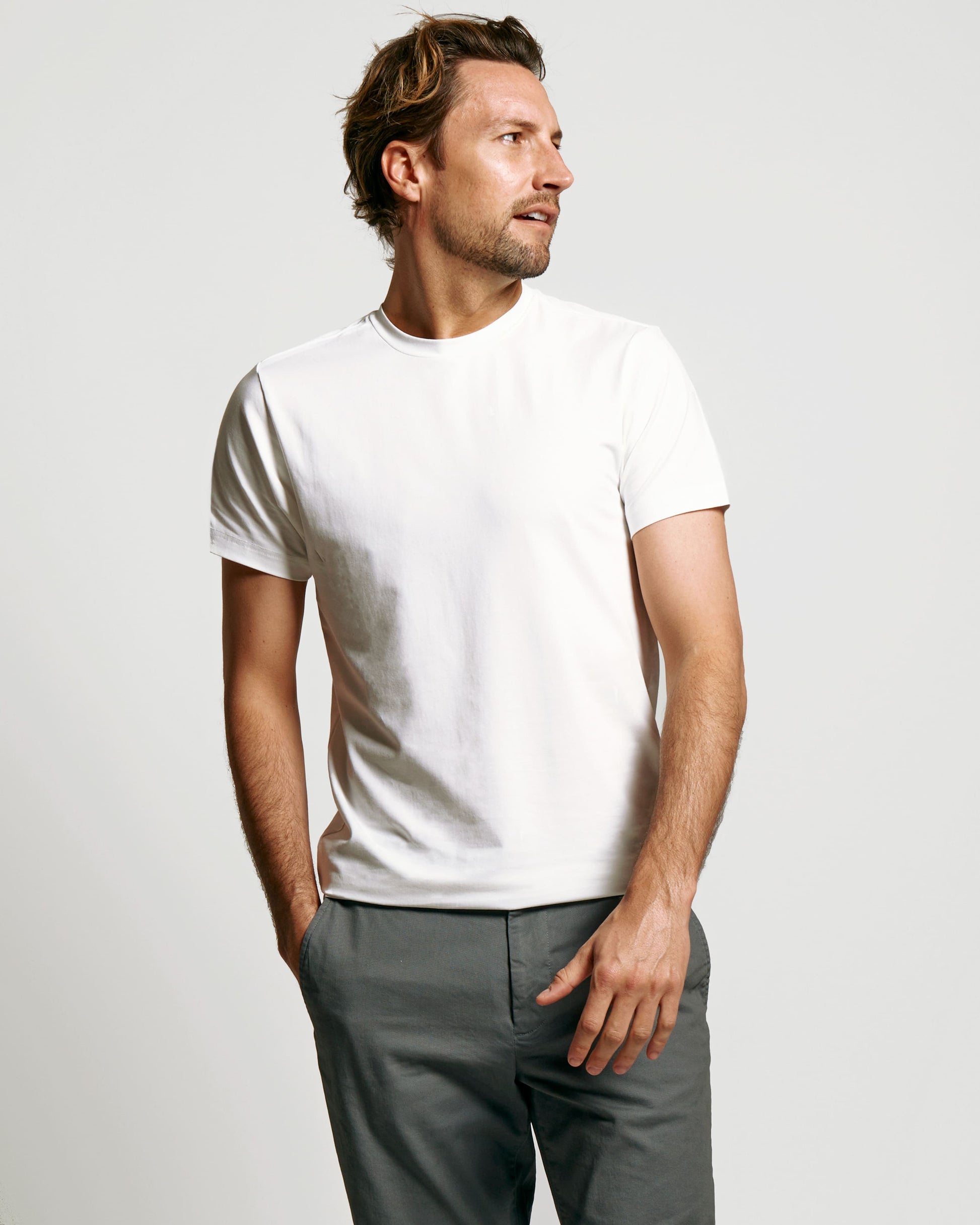 Model wearing Neat SweatProof Crew Neck Undershirt White