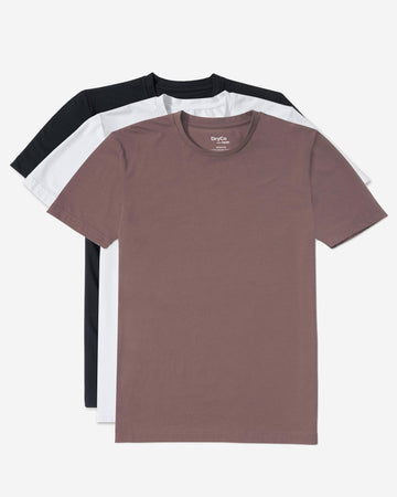 3-Color Neat Polyester Crew Neck Sweat Set T-Shirt