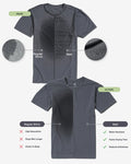 Comparison graphic showing Neat fabric is water resistant, dries faster, and reduces stickiness versus regular shirts