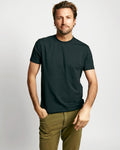 Front view of Black Crew + V-Neck Bundle showing the black crew-neck T-shirt on a model against a light gray background