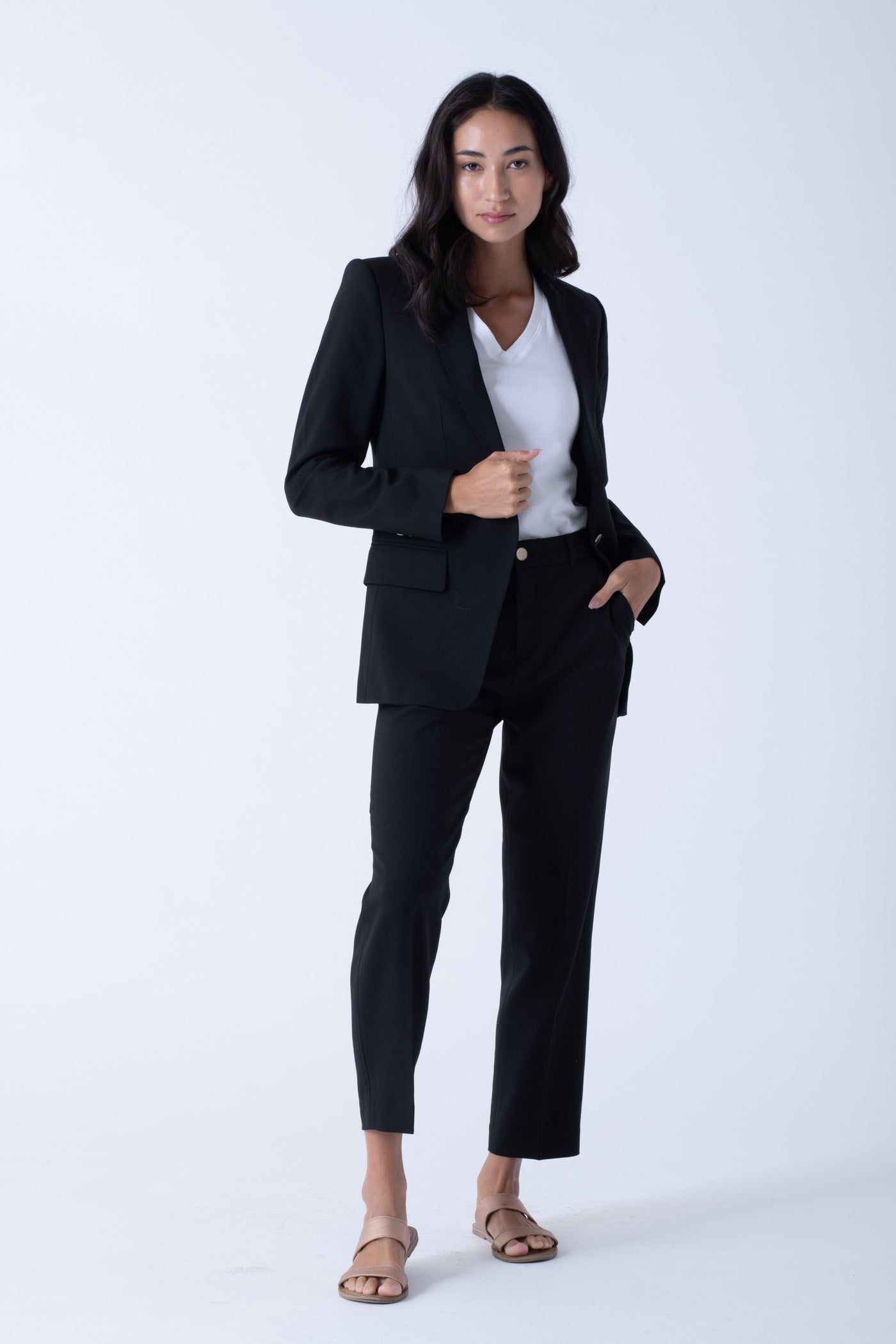 Model wearing Women's Sweat Defender v-neck undershirt