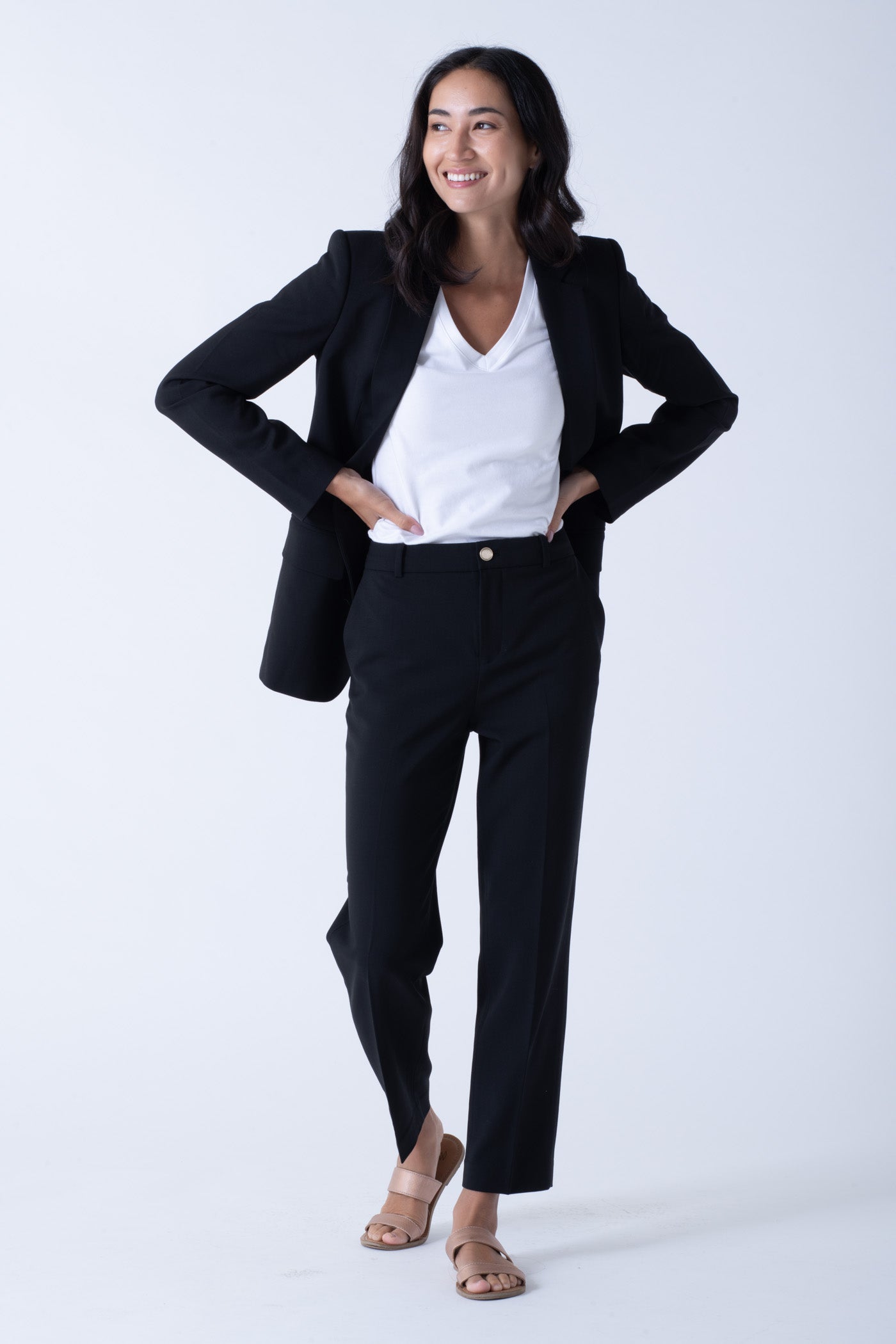 Model wearing Women's Sweat Defender v-neck undershirt