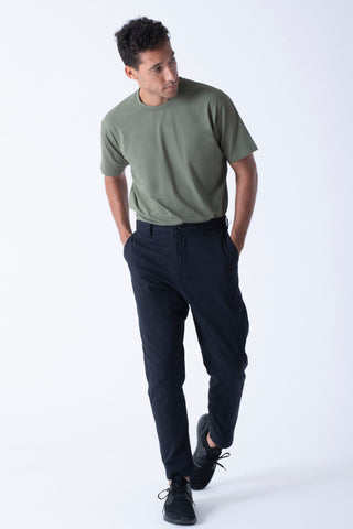 model with green anti-sweat t-shirt